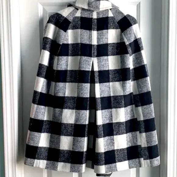 Draper James Eloquii Buffalo Plaid Large Checkered Cape Poncho Black White 14/16